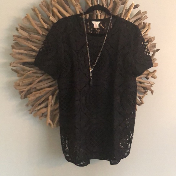 SUNDANCE: Black Crochet Top with cami - Picture 3 of 14